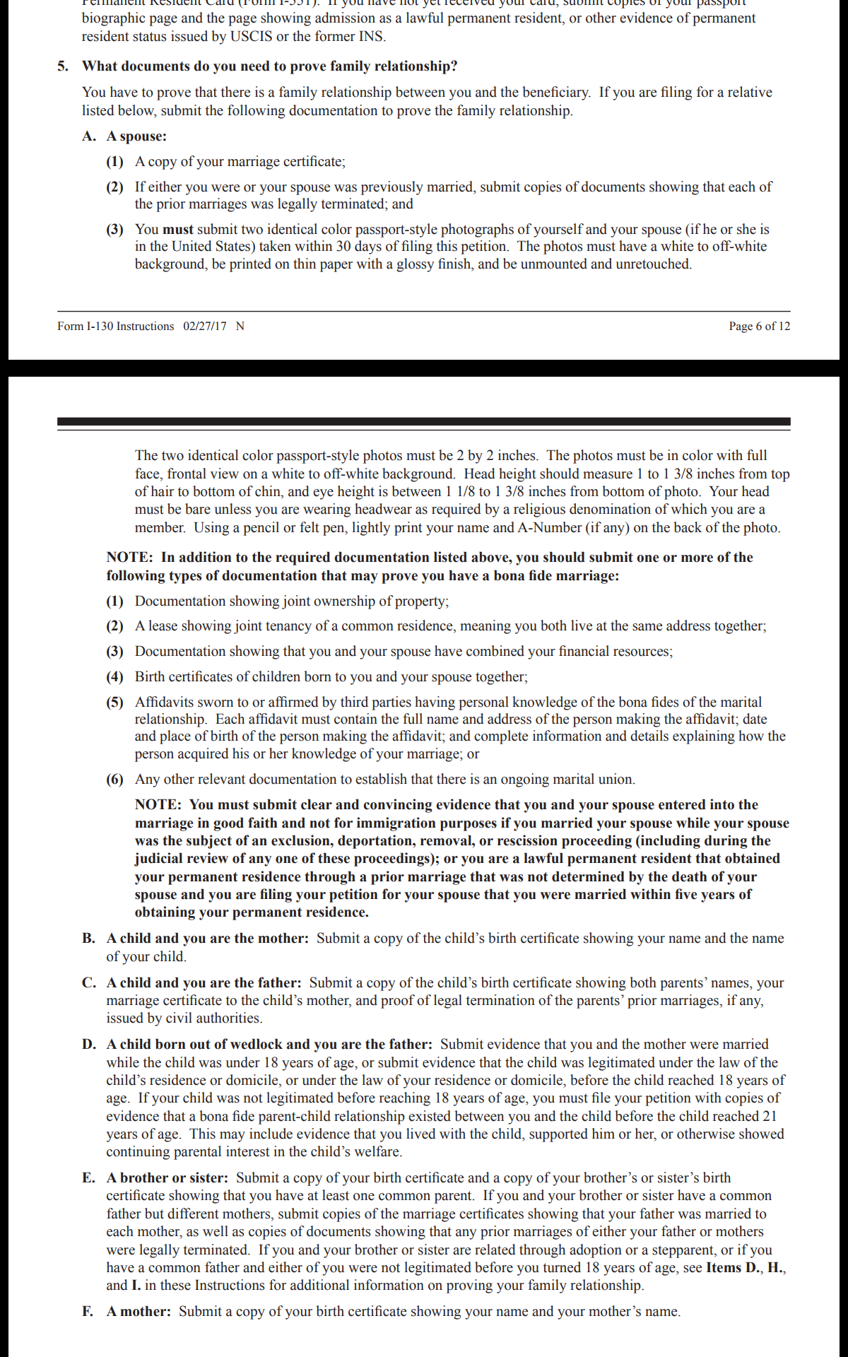 Dokumen apa yang di perlukan dalam formulir Masalah dokumen yang kudu dilampirkan itu bisa ditemukan di halaman 6 di Instructions for Form I 130 PDF